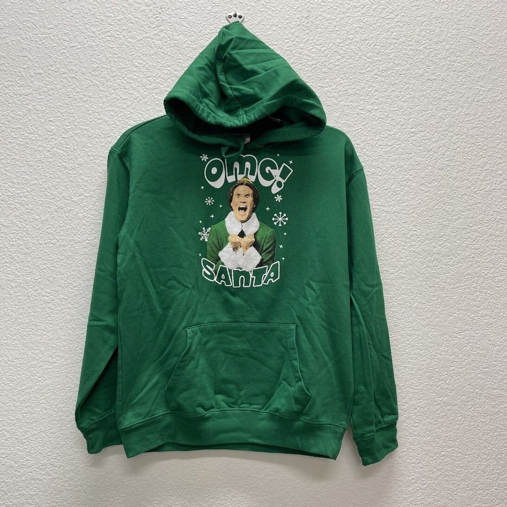 ELF Will Ferrell "OMG! SANTA!" Christmas Hoodie Adult MEDIUM Funny Sweatshirt